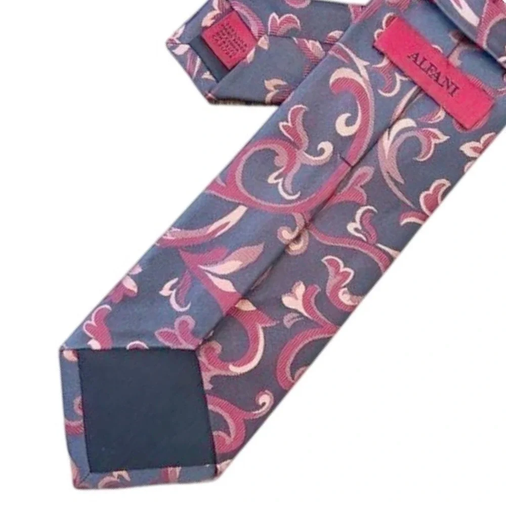 Alfani Men's Tie Dark Gray Red Floral Pattern‎ Silk Blend Business Formal